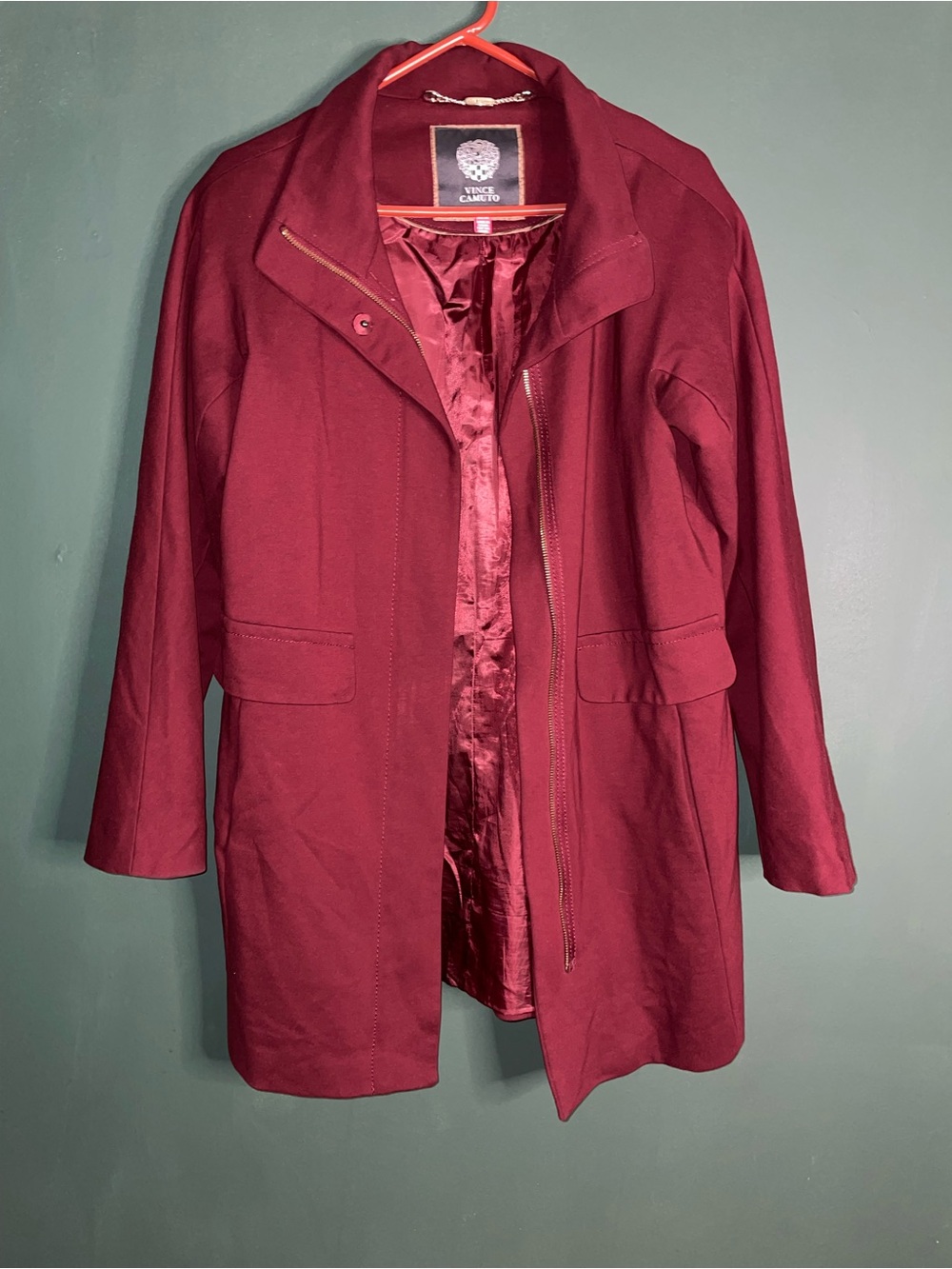 Vince Camuto Dark Red Faux Wool Jacket Full Zip Coat Size Medium